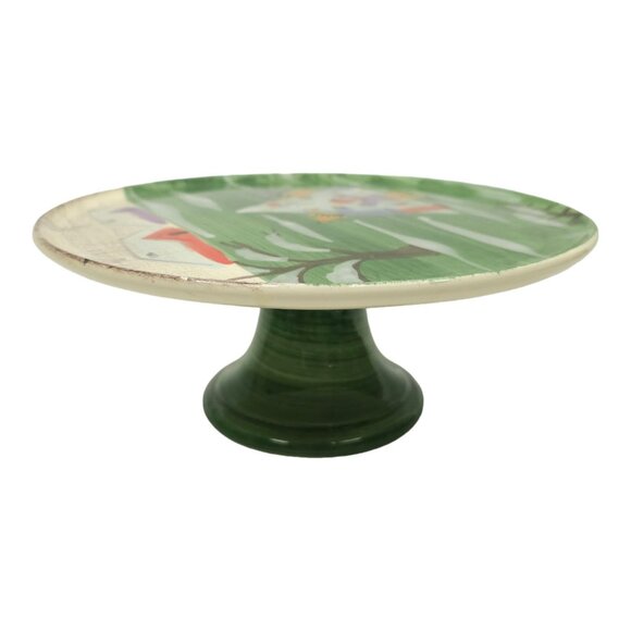 Zrike Winter Frolic Ceramic Pedestal Cake Plate Stand Christmas Hand Painted - Picture 6 of 16